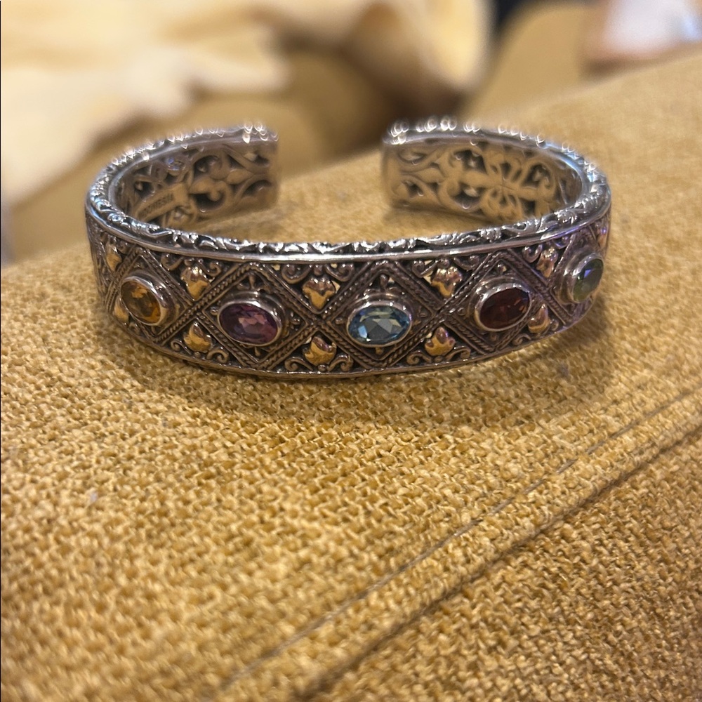 Robert Manse Elegant Silver Multicolor Gemstone Cuff Bracelet